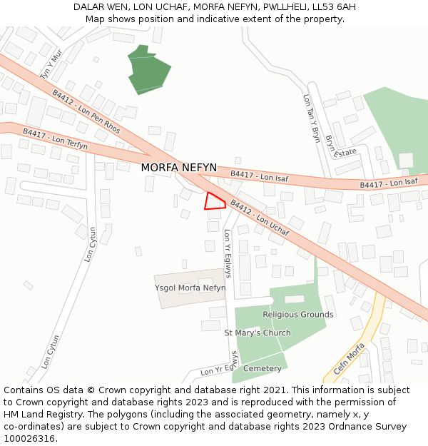 DALAR WEN, LON UCHAF, MORFA NEFYN, PWLLHELI, LL53 6AH: Location map and indicative extent of plot