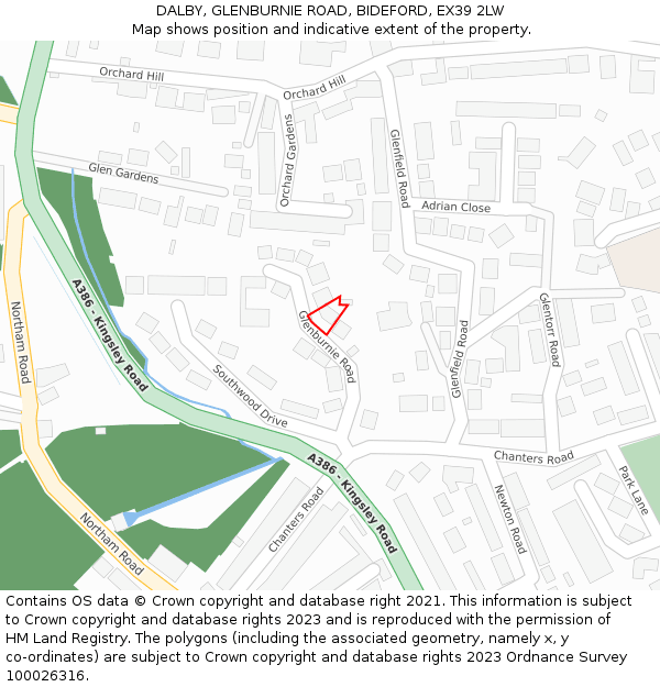 DALBY, GLENBURNIE ROAD, BIDEFORD, EX39 2LW: Location map and indicative extent of plot