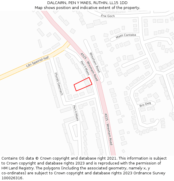 DALCAIRN, PEN Y MAES, RUTHIN, LL15 1DD: Location map and indicative extent of plot