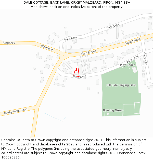 DALE COTTAGE, BACK LANE, KIRKBY MALZEARD, RIPON, HG4 3SH: Location map and indicative extent of plot