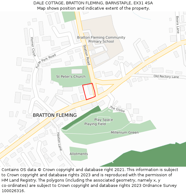 DALE COTTAGE, BRATTON FLEMING, BARNSTAPLE, EX31 4SA: Location map and indicative extent of plot