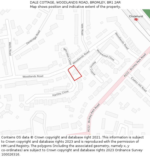 DALE COTTAGE, WOODLANDS ROAD, BROMLEY, BR1 2AR: Location map and indicative extent of plot