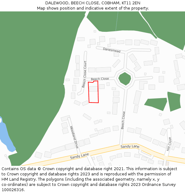 DALEWOOD, BEECH CLOSE, COBHAM, KT11 2EN: Location map and indicative extent of plot