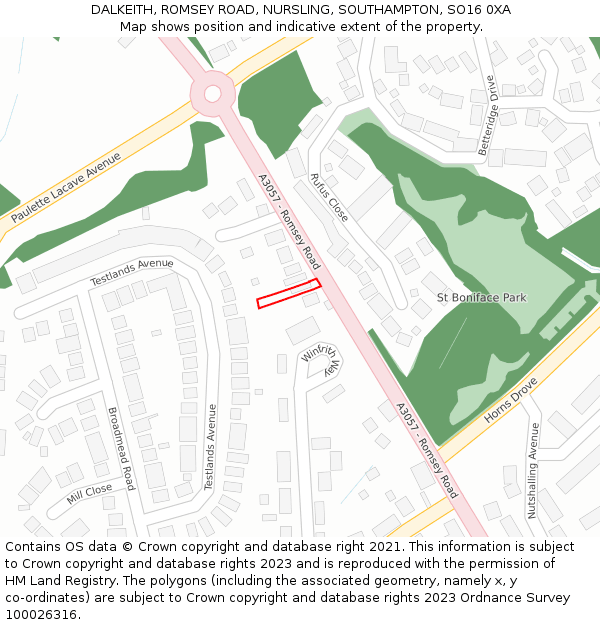 DALKEITH, ROMSEY ROAD, NURSLING, SOUTHAMPTON, SO16 0XA: Location map and indicative extent of plot