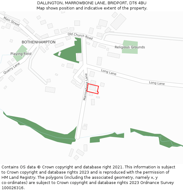 DALLINGTON, MARROWBONE LANE, BRIDPORT, DT6 4BU: Location map and indicative extent of plot
