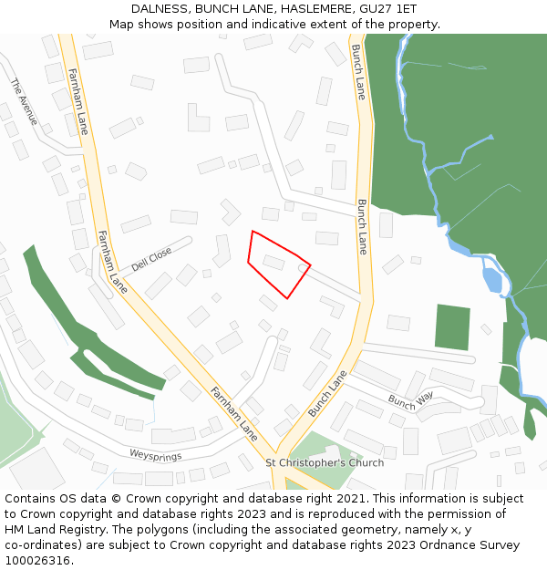 DALNESS, BUNCH LANE, HASLEMERE, GU27 1ET: Location map and indicative extent of plot