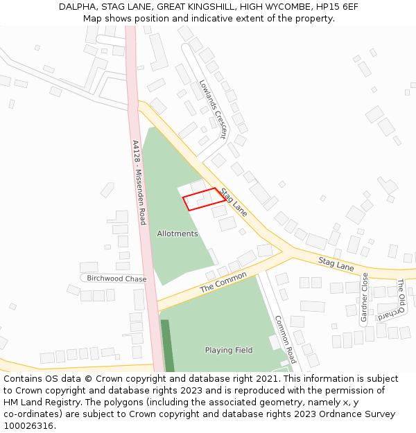 DALPHA, STAG LANE, GREAT KINGSHILL, HIGH WYCOMBE, HP15 6EF: Location map and indicative extent of plot