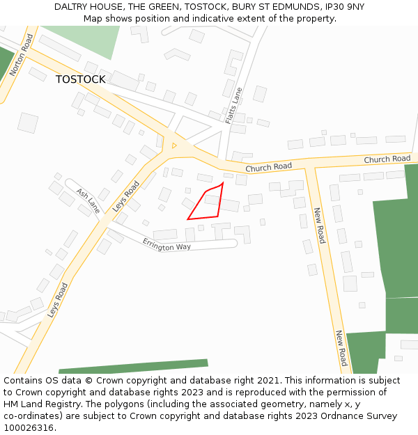 DALTRY HOUSE, THE GREEN, TOSTOCK, BURY ST EDMUNDS, IP30 9NY: Location map and indicative extent of plot