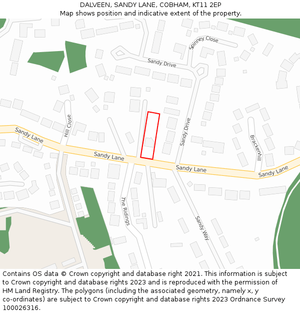 DALVEEN, SANDY LANE, COBHAM, KT11 2EP: Location map and indicative extent of plot