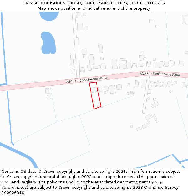 DAMAR, CONISHOLME ROAD, NORTH SOMERCOTES, LOUTH, LN11 7PS: Location map and indicative extent of plot