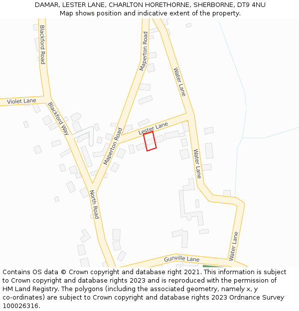 DAMAR, LESTER LANE, CHARLTON HORETHORNE, SHERBORNE, DT9 4NU: Location map and indicative extent of plot