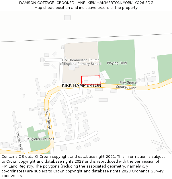 DAMSON COTTAGE, CROOKED LANE, KIRK HAMMERTON, YORK, YO26 8DG: Location map and indicative extent of plot