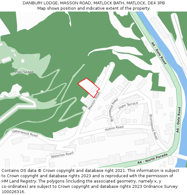 DANBURY LODGE, MASSON ROAD, MATLOCK BATH, MATLOCK, DE4 3PB: Location map and indicative extent of plot