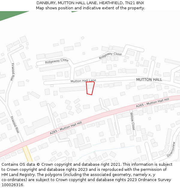 DANBURY, MUTTON HALL LANE, HEATHFIELD, TN21 8NX: Location map and indicative extent of plot