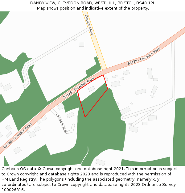 DANDY VIEW, CLEVEDON ROAD, WEST HILL, BRISTOL, BS48 1PL: Location map and indicative extent of plot