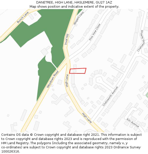 DANETREE, HIGH LANE, HASLEMERE, GU27 1AZ: Location map and indicative extent of plot