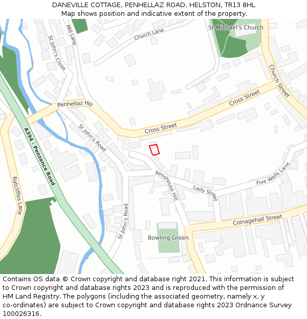 DANEVILLE COTTAGE, PENHELLAZ ROAD, HELSTON, TR13 8HL: Location map and indicative extent of plot