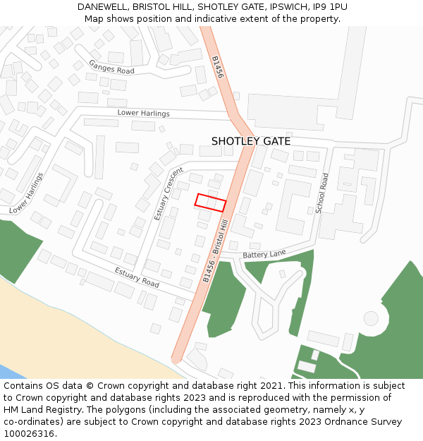 DANEWELL, BRISTOL HILL, SHOTLEY GATE, IPSWICH, IP9 1PU: Location map and indicative extent of plot