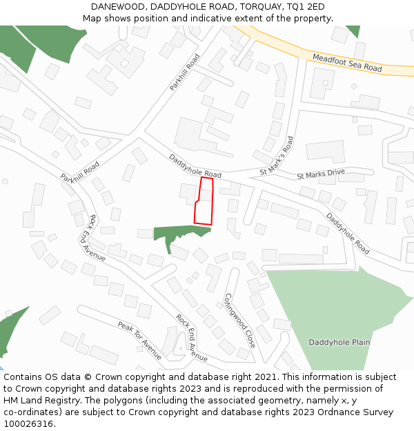 DANEWOOD, DADDYHOLE ROAD, TORQUAY, TQ1 2ED: Location map and indicative extent of plot