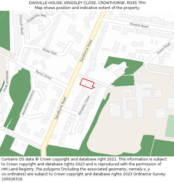 DANVILLE HOUSE, KINGSLEY CLOSE, CROWTHORNE, RG45 7PH: Location map and indicative extent of plot
