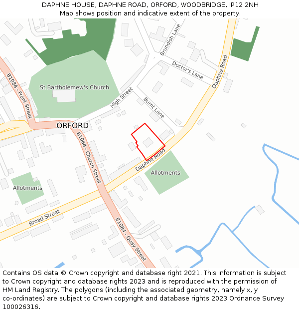 DAPHNE HOUSE, DAPHNE ROAD, ORFORD, WOODBRIDGE, IP12 2NH: Location map and indicative extent of plot