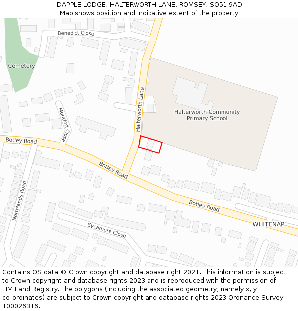 DAPPLE LODGE, HALTERWORTH LANE, ROMSEY, SO51 9AD: Location map and indicative extent of plot