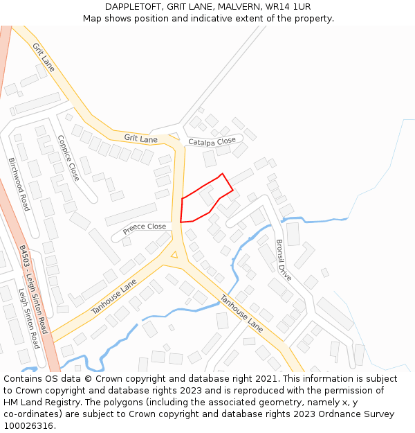DAPPLETOFT, GRIT LANE, MALVERN, WR14 1UR: Location map and indicative extent of plot