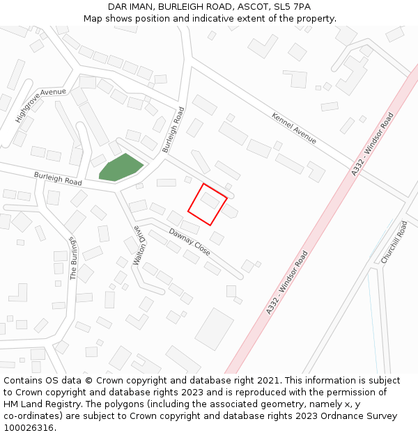 DAR IMAN, BURLEIGH ROAD, ASCOT, SL5 7PA: Location map and indicative extent of plot