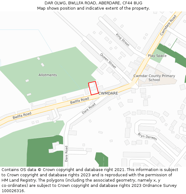 DAR OLWG, BWLLFA ROAD, ABERDARE, CF44 8UG: Location map and indicative extent of plot