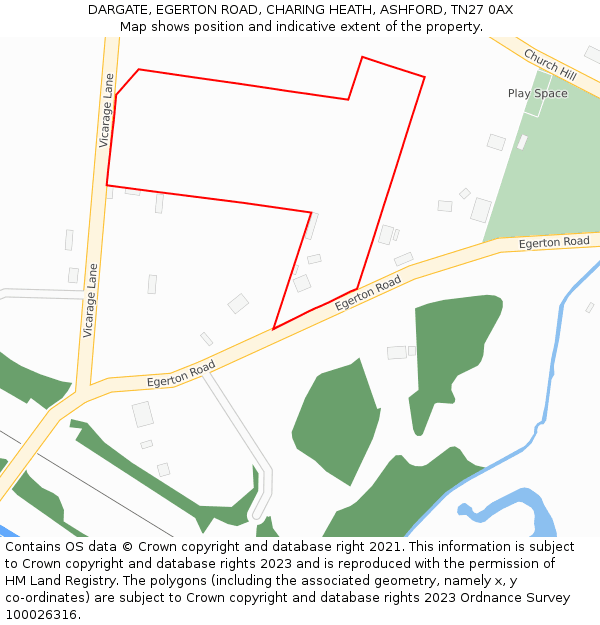 DARGATE, EGERTON ROAD, CHARING HEATH, ASHFORD, TN27 0AX: Location map and indicative extent of plot