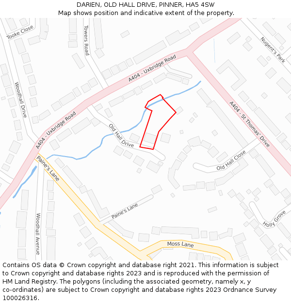 DARIEN, OLD HALL DRIVE, PINNER, HA5 4SW: Location map and indicative extent of plot