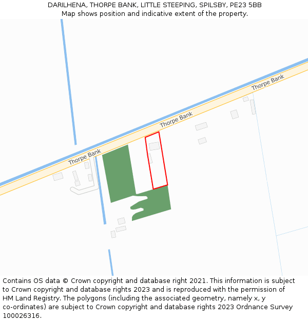 DARILHENA, THORPE BANK, LITTLE STEEPING, SPILSBY, PE23 5BB: Location map and indicative extent of plot