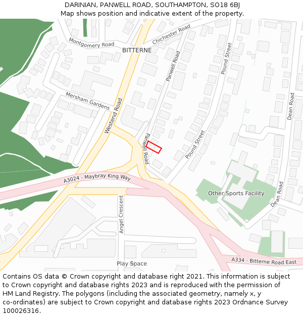 DARINIAN, PANWELL ROAD, SOUTHAMPTON, SO18 6BJ: Location map and indicative extent of plot