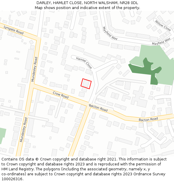 DARLEY, HAMLET CLOSE, NORTH WALSHAM, NR28 0DL: Location map and indicative extent of plot