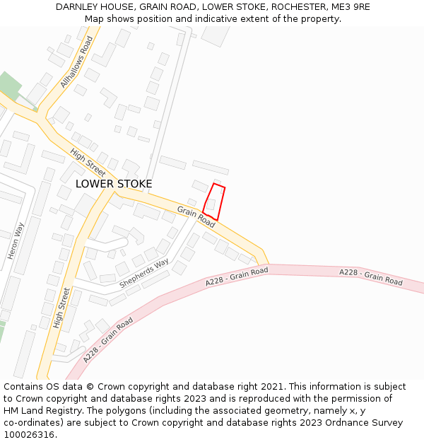 DARNLEY HOUSE, GRAIN ROAD, LOWER STOKE, ROCHESTER, ME3 9RE: Location map and indicative extent of plot