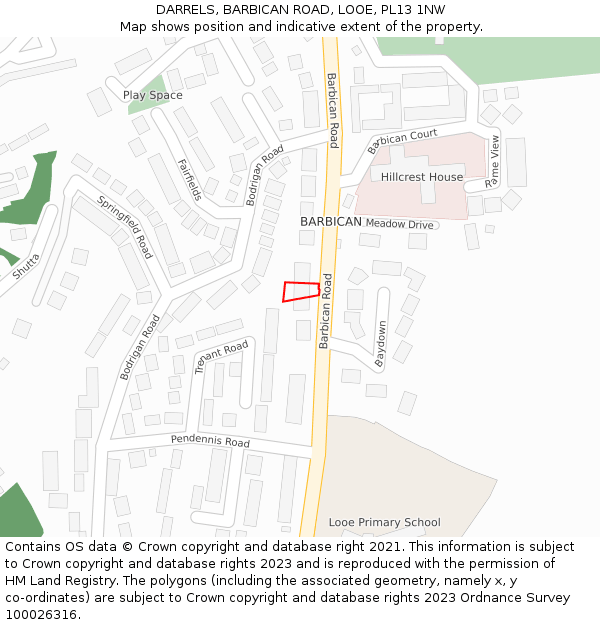 DARRELS, BARBICAN ROAD, LOOE, PL13 1NW: Location map and indicative extent of plot