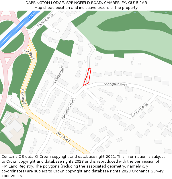 DARRINGTON LODGE, SPRINGFIELD ROAD, CAMBERLEY, GU15 1AB: Location map and indicative extent of plot