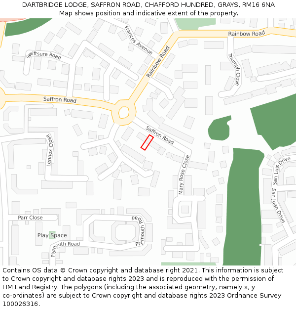 DARTBRIDGE LODGE, SAFFRON ROAD, CHAFFORD HUNDRED, GRAYS, RM16 6NA: Location map and indicative extent of plot