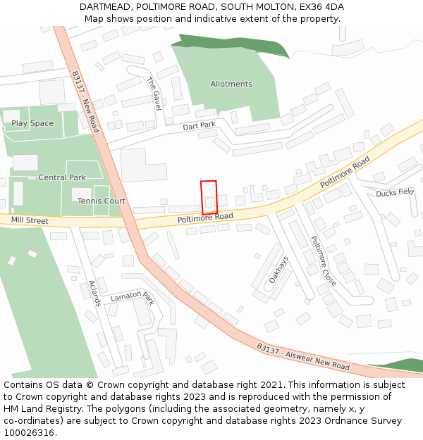 DARTMEAD, POLTIMORE ROAD, SOUTH MOLTON, EX36 4DA: Location map and indicative extent of plot