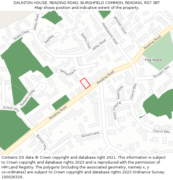 DAUNTON HOUSE, READING ROAD, BURGHFIELD COMMON, READING, RG7 3BT: Location map and indicative extent of plot