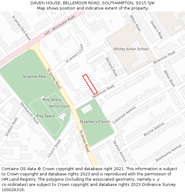 DAVEN HOUSE, BELLEMOOR ROAD, SOUTHAMPTON, SO15 5JW: Location map and indicative extent of plot