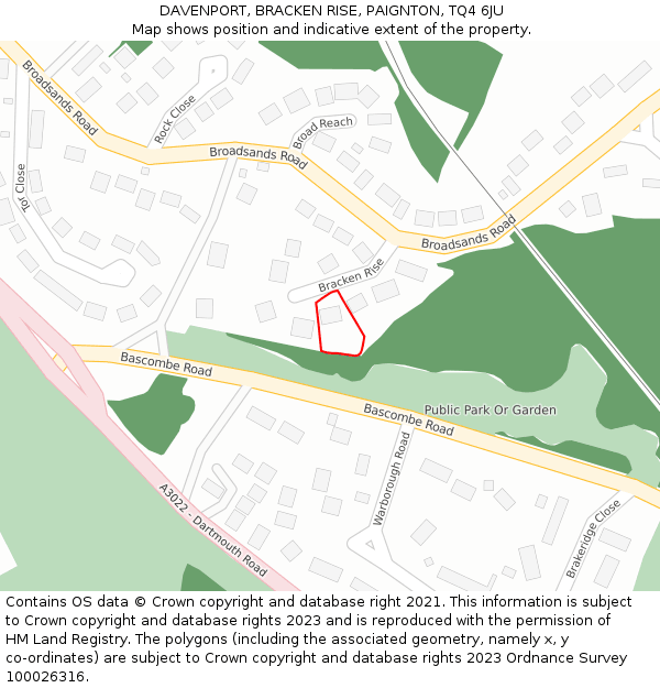 DAVENPORT, BRACKEN RISE, PAIGNTON, TQ4 6JU: Location map and indicative extent of plot