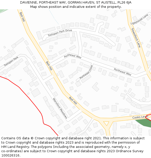 DAVIENNE, PORTHEAST WAY, GORRAN HAVEN, ST AUSTELL, PL26 6JA: Location map and indicative extent of plot