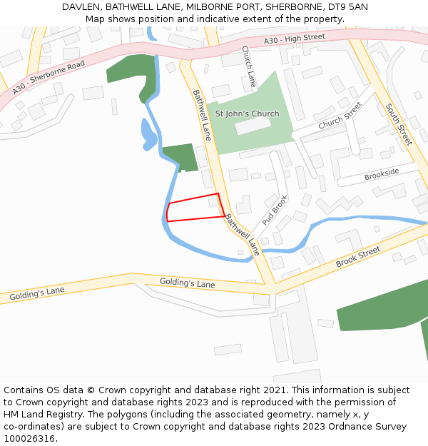DAVLEN, BATHWELL LANE, MILBORNE PORT, SHERBORNE, DT9 5AN: Location map and indicative extent of plot