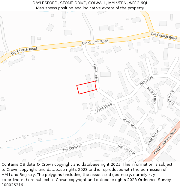 DAYLESFORD, STONE DRIVE, COLWALL, MALVERN, WR13 6QL: Location map and indicative extent of plot