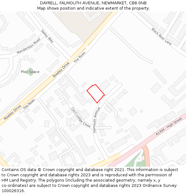 DAYRELL, FALMOUTH AVENUE, NEWMARKET, CB8 0NB: Location map and indicative extent of plot