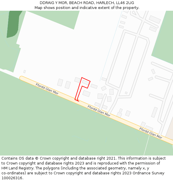 DDRAIG Y MOR, BEACH ROAD, HARLECH, LL46 2UG: Location map and indicative extent of plot