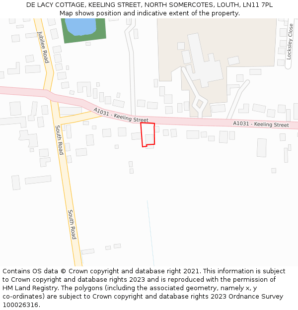 DE LACY COTTAGE, KEELING STREET, NORTH SOMERCOTES, LOUTH, LN11 7PL: Location map and indicative extent of plot