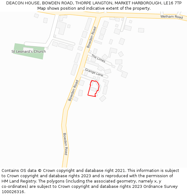 DEACON HOUSE, BOWDEN ROAD, THORPE LANGTON, MARKET HARBOROUGH, LE16 7TP: Location map and indicative extent of plot