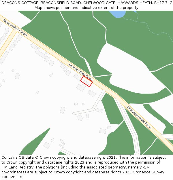 DEACONS COTTAGE, BEACONSFIELD ROAD, CHELWOOD GATE, HAYWARDS HEATH, RH17 7LG: Location map and indicative extent of plot